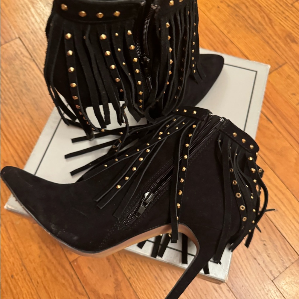 Black Express Fringe Ankle Boots